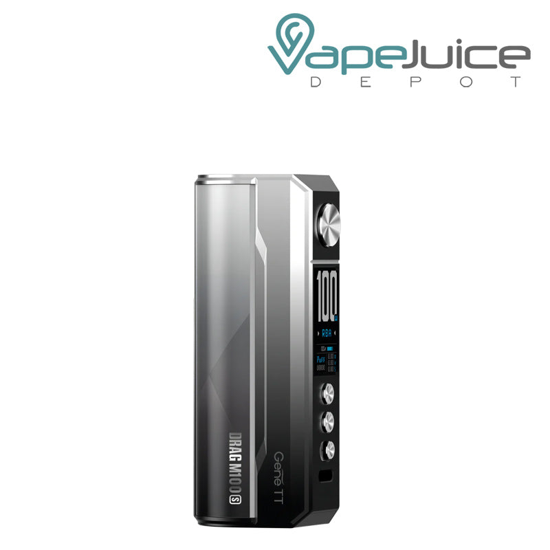 Silver Black VooPoo DRAG M100S Box Mod with display screen and adjustment buttons - Vape Juice Depot
