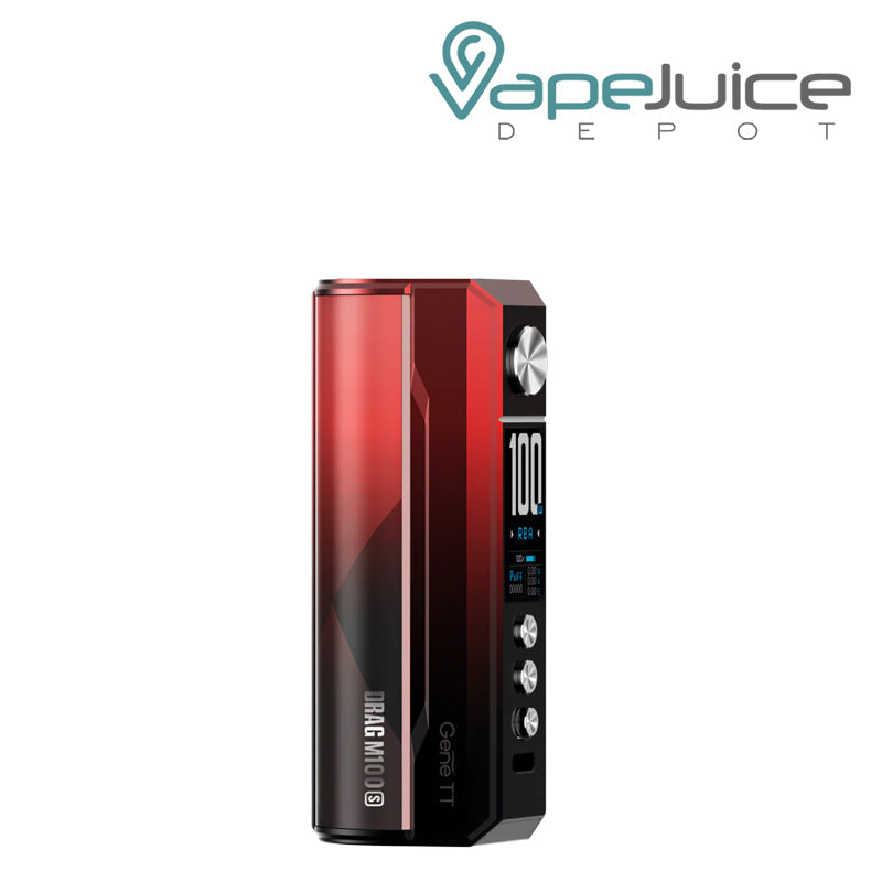 Red Black VooPoo DRAG M100S Box Mod with display screen and adjustment buttons - Vape Juice Depot