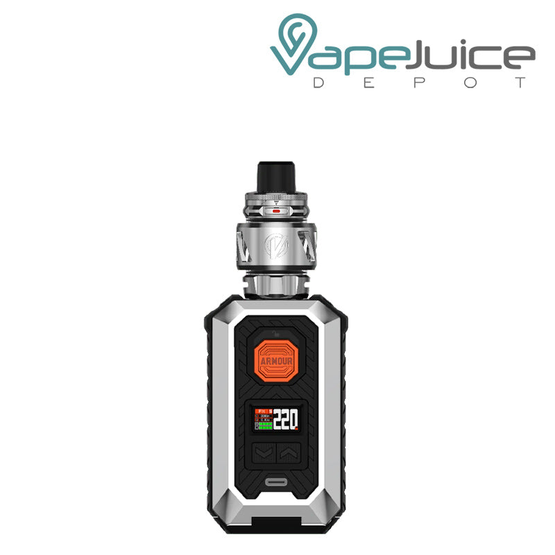 Silver Vaporesso Armour MAX Kit with display screen and adjustment buttons - Vape Juice Depot