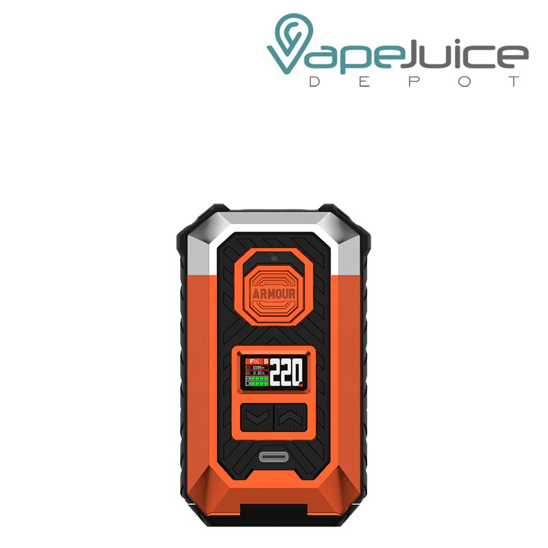 Orange Vaporesso Armour MAX Mod with display screen and two adjustment buttons - Vape Juice Depot