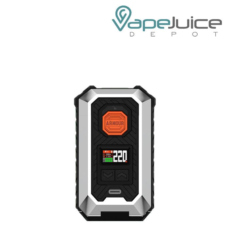 Silver Vaporesso Armour MAX Mod with display screen and two adjustment buttons - Vape Juice Depot