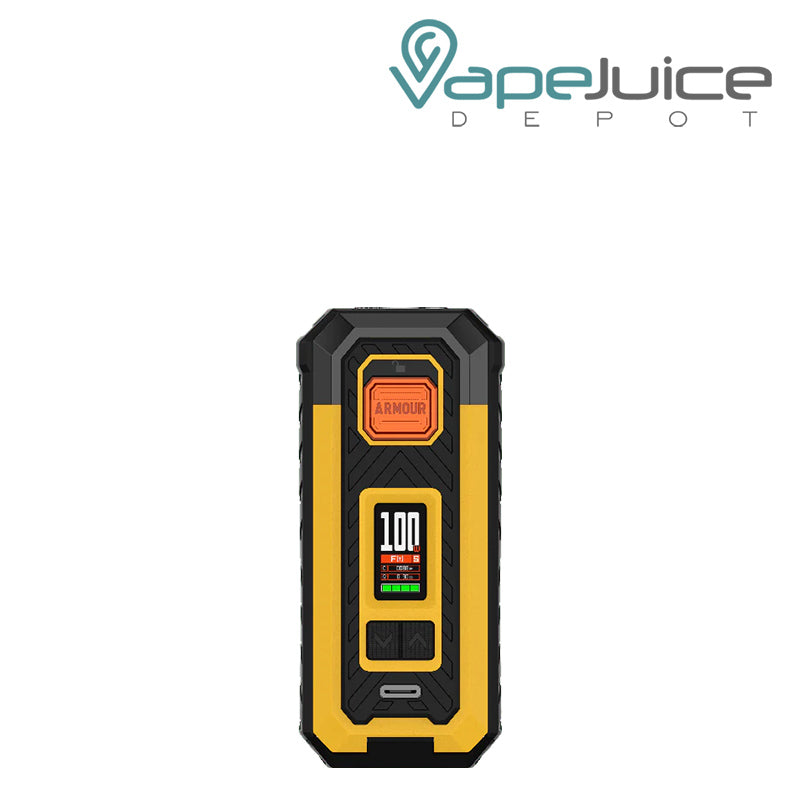 Yellow Vaporesso Armour S Box Mod with display screen and adjustment buttons - Vape Juice Depot