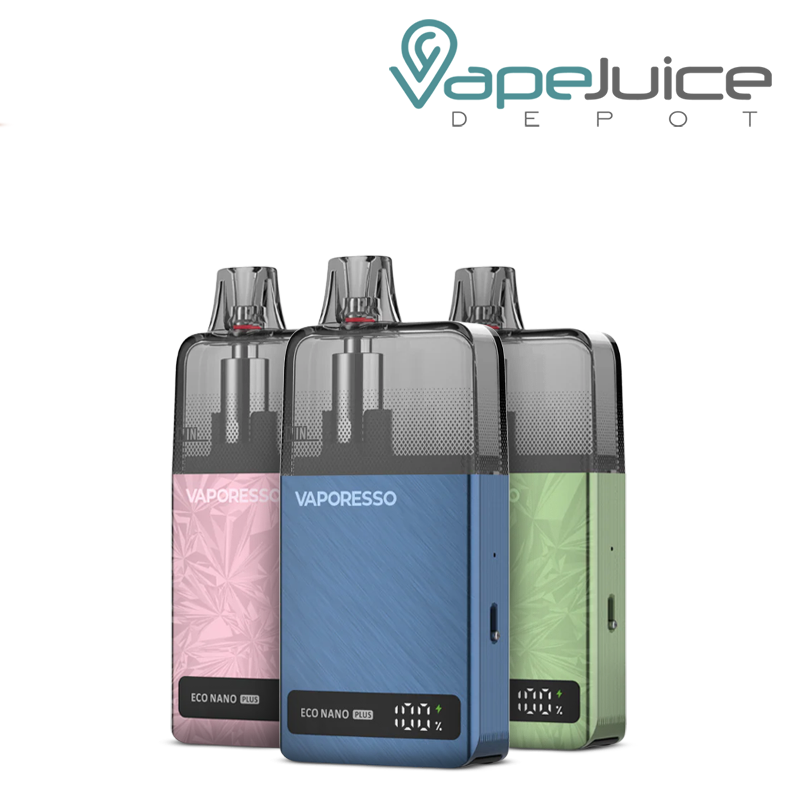 Three Colors of Vaporesso ECO Nano Plus Pod System Kit with digital screen - Vape Juice Depot