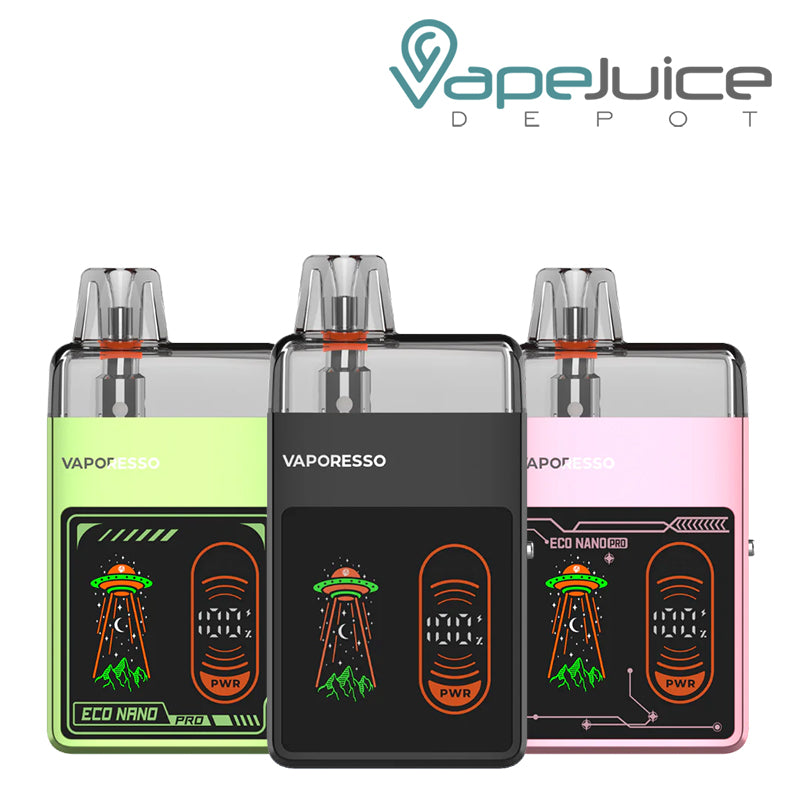 Three Colors of Vaporesso ECO Nano Pro Kit with Color Screen - Vape Juice Depot