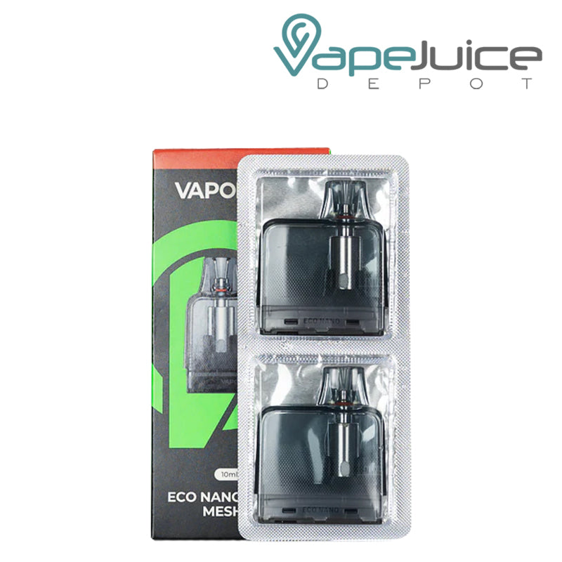 A Box of Vaporesso ECO Nano Replacement Pods 0.6ohm and a pack of pods next to it - Vape Juice Depot