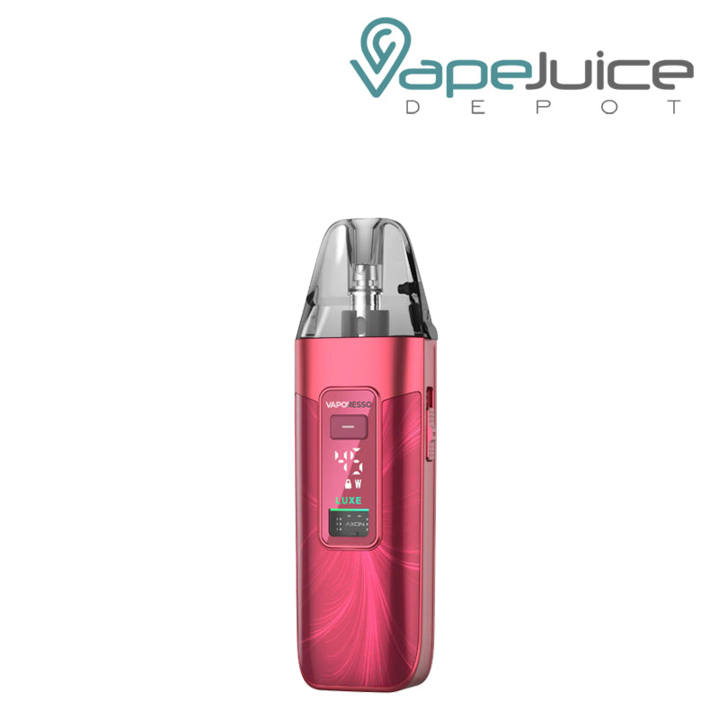 A Sheer Red Vaporesso LUXE X3 Pod Kit with a digital screen - Vape Juice Depot