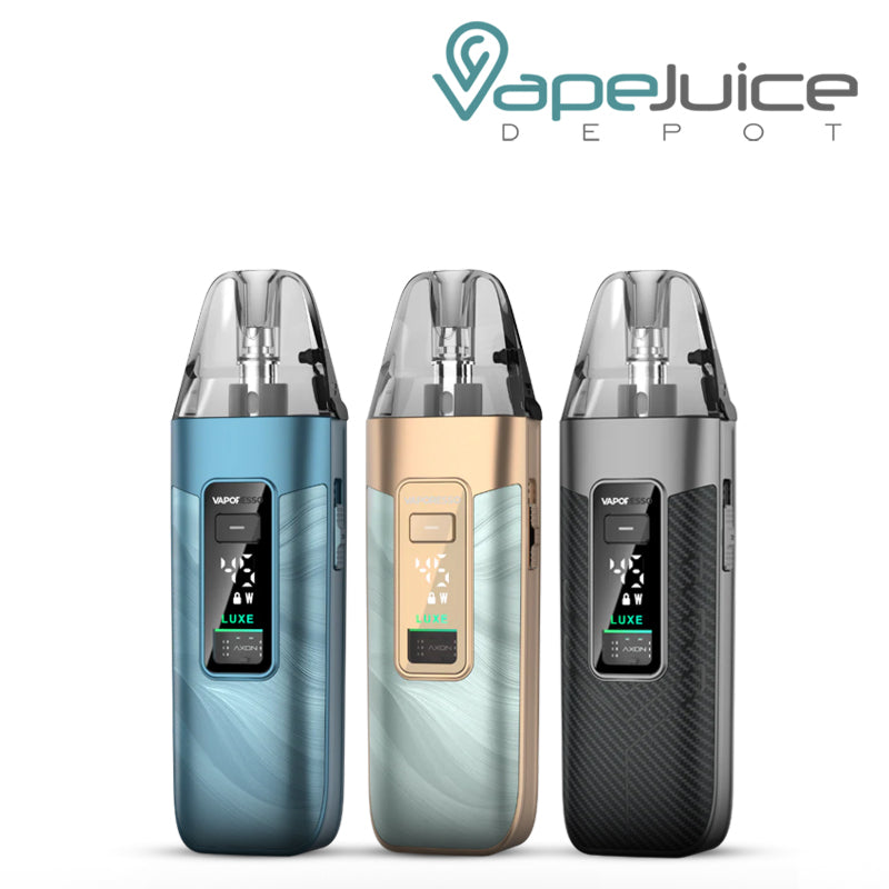 Three colors of Vaporesso LUXE X3 Pod Kit - Vape Juice Depot