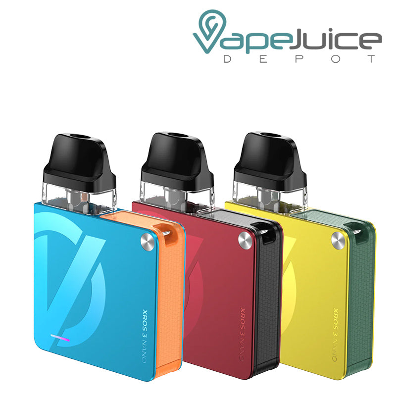 Three colors of Vaporesso XROS 3 NANO Pod Kit - Vape Juice Depot