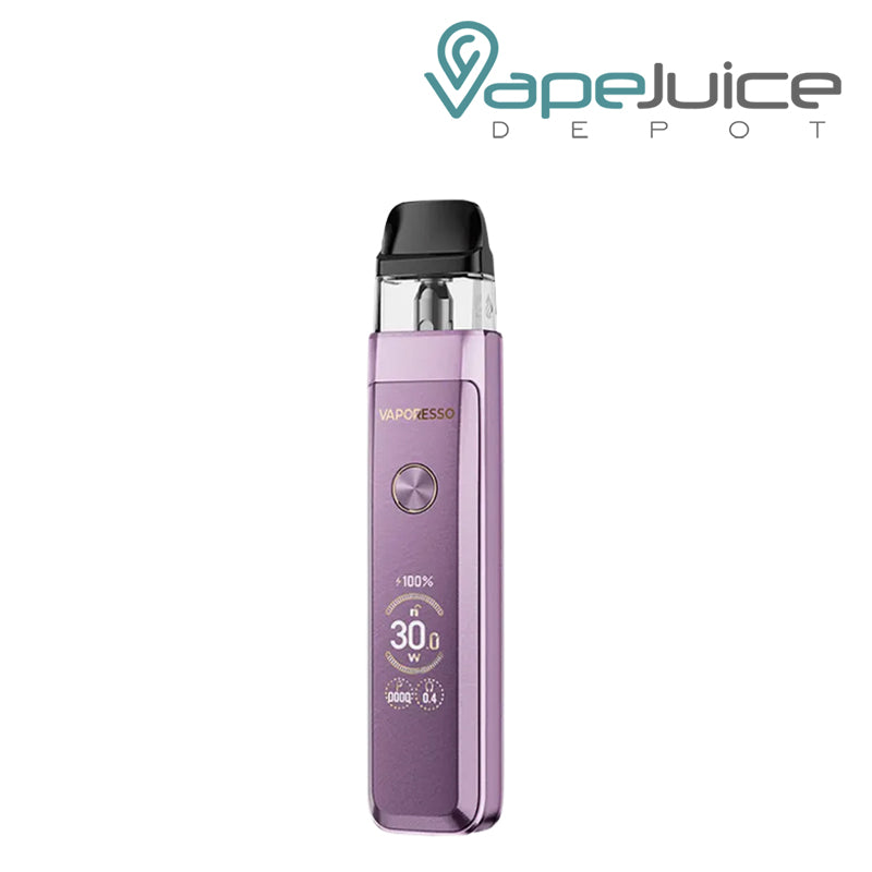 A Dawn Purple Vaporesso XROS Pro 2 Pod Kit featuring an OLED display screen, adjustable airflow slider, and front power button – Vape Juice Depot.