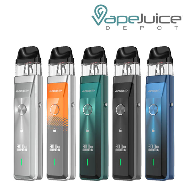 Five Colors of Vaporesso XROS Pro Pod System with firing button and power indicator - Vape Juice Depot