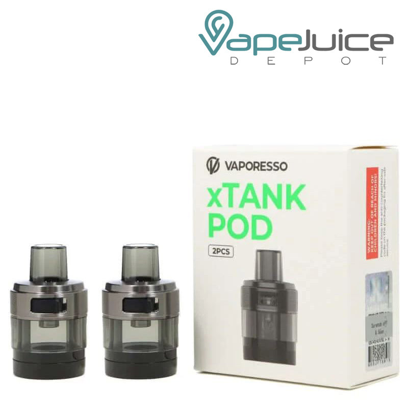 Two pods of Vaporesso xTank Empty Pod Cartridge and a box next to it - Vape Juice Depot