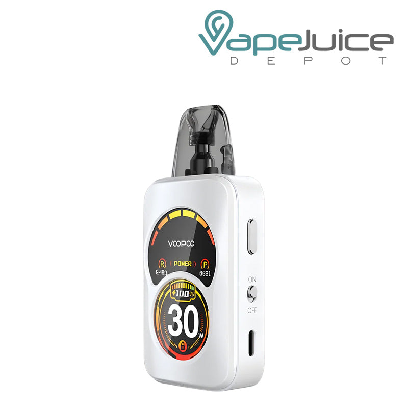 Pearl White VooPoo ARGUS A Pod System Kit with Dual Zone Display Screen and Buttons - Vape Juice Depot