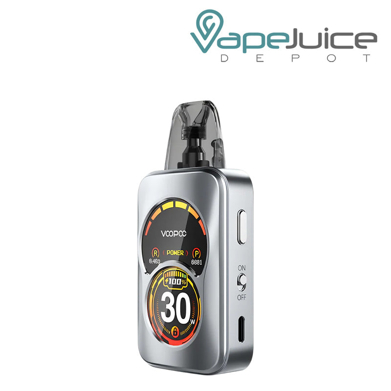 Storm Silver VooPoo ARGUS A Pod System Kit with Dual Zone Display Screen and Buttons - Vape Juice Depot