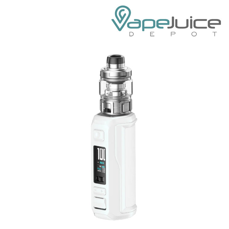 Pear White VooPoo ARGUS MT 100W Starter Kit with display screen and adjustment buttons - Vape Juice Depot