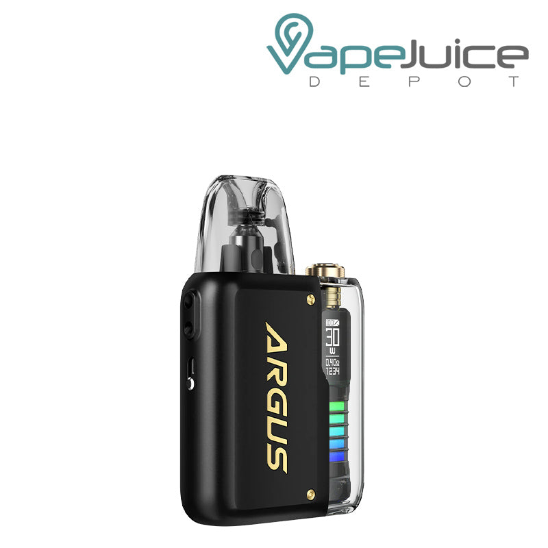 Matte Black VooPoo ARGUS P2 Pod System Kit with display screen and adjustment button - Vape Juice Depot