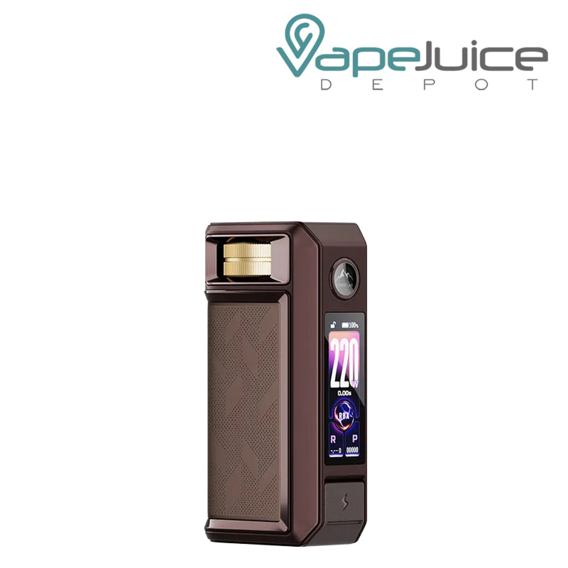A Brown VooPoo DRAG 6 Box Mod with a display screen - Vape Juice Depot