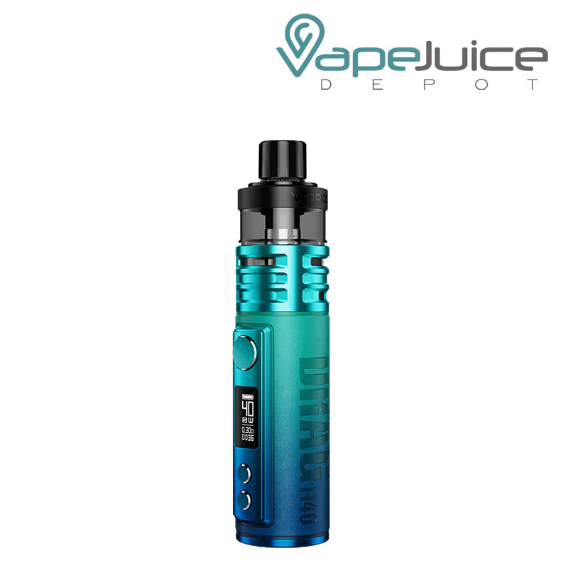 Sky Blue VooPoo DRAG H40 Pod Mod Kit with a firing button, OLED screen and two adjustment buttons - Vape Juice Depot