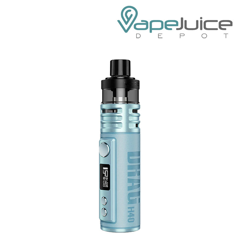 Snow Blue VooPoo DRAG H40 Pod Mod Kit with a firing button, OLED screen and two adjustment buttons - Vape Juice Depot