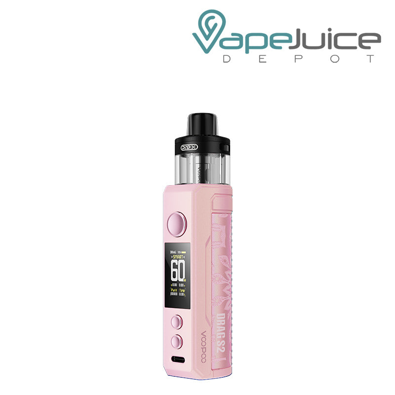 Glow Pink VooPoo DRAG S2 Pod Kit with display screen, adjustment buttons and a firing button - Vape Juice Depot