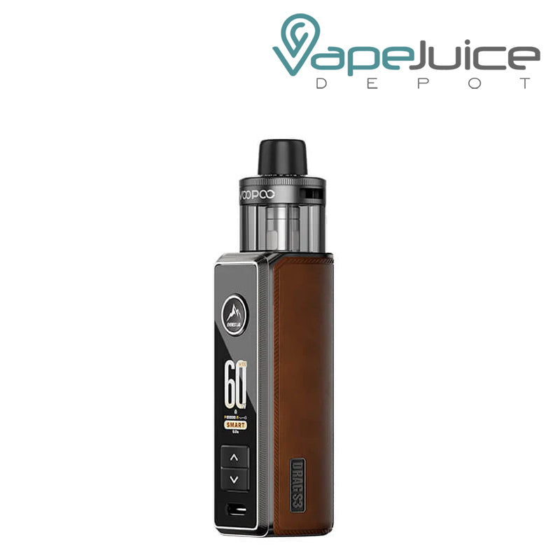 A Brown VooPoo Drag S3 pod kit with a digital display - Vape Juice Depot