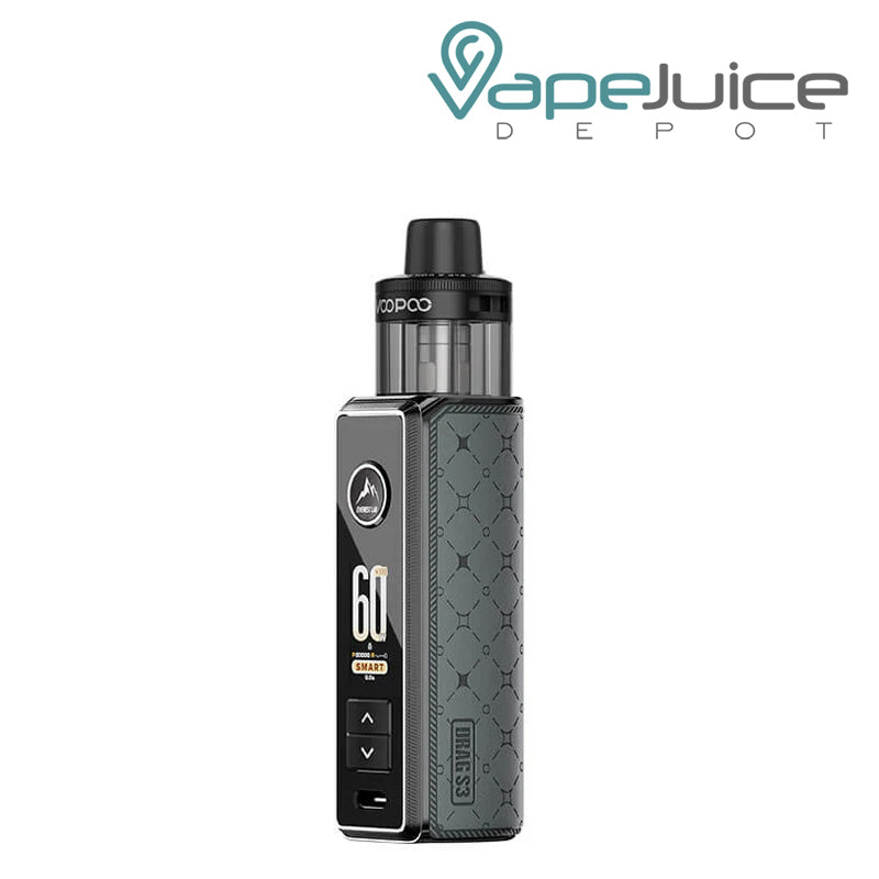 A Metal Grey VooPoo Drag S3 pod kit with a digital display - Vape Juice Depot