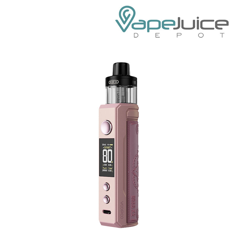 Glow Pink VooPoo DRAG X2 Pod Kit with display screen, adjustment buttons and a firing button - Vape Juice Depot