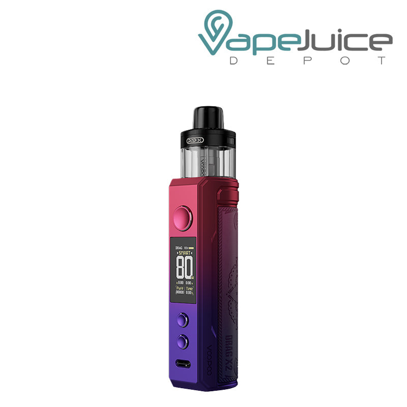 Modern Red VooPoo DRAG X2 Pod Kit with display screen, adjustment buttons and a firing button - Vape Juice Depot