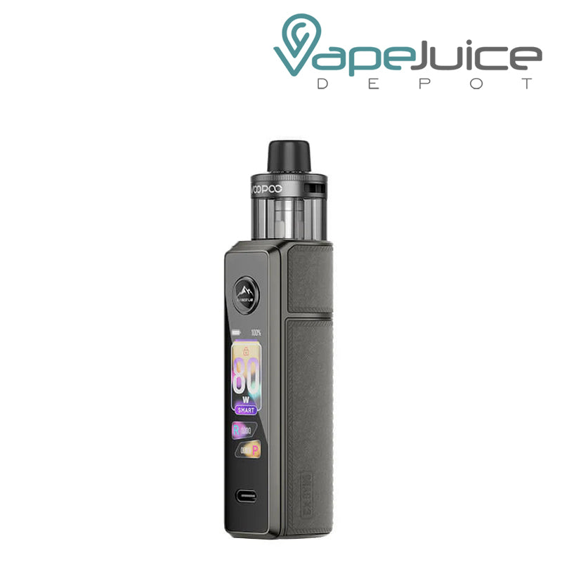 A Gray Metal VooPoo Drag X3 pod kit with a digital display - Vape Juice Depot