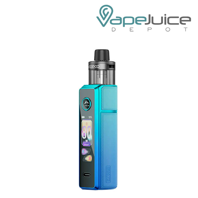 A Sky Blue VooPoo Drag X3 pod kit with a digital display - Vape Juice Depot