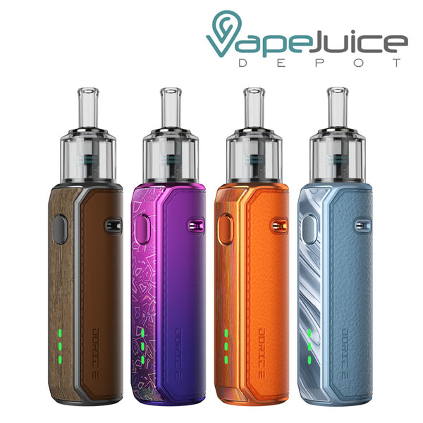 Four Colors of VooPoo Doric E Pod Kit with a firing button - Vape Juice Depot