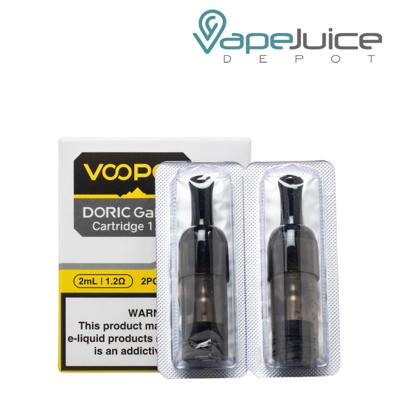 A Box of VooPoo Doric Galaxy Replacement Pod with a warning sign and a pack of pod - Vape Juice Depot