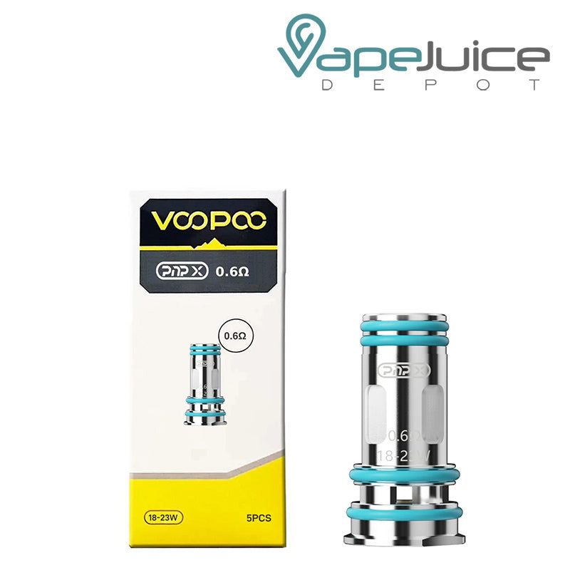 A box of VooPoo PnP-X Replacement Coils and a 0.6ohm Coil next to it - Vape Juice Depot