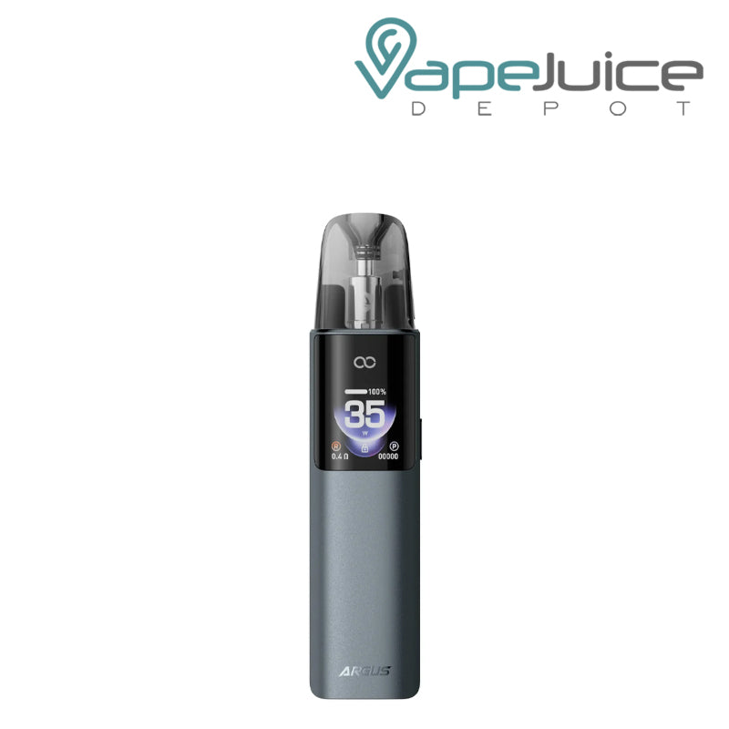 A Grey VooPoo ARGUS G4 Pod System Kit with a display screen - Vape Juice Depot