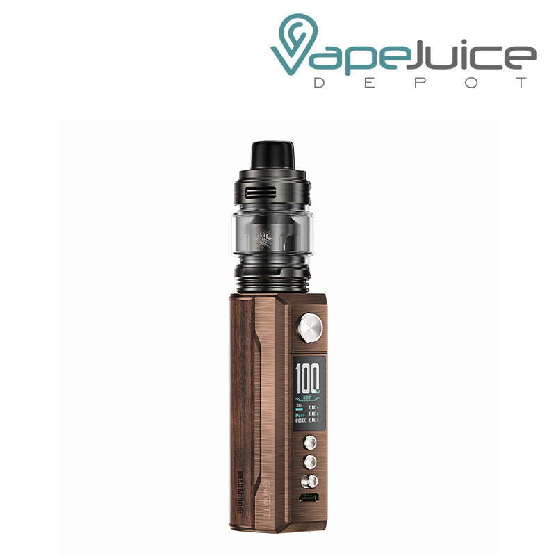 Antique Brass Padauk VooPoo DRAG M100S Pod Mod Kit with display screen and adjustment buttons - Vape Juice Depot