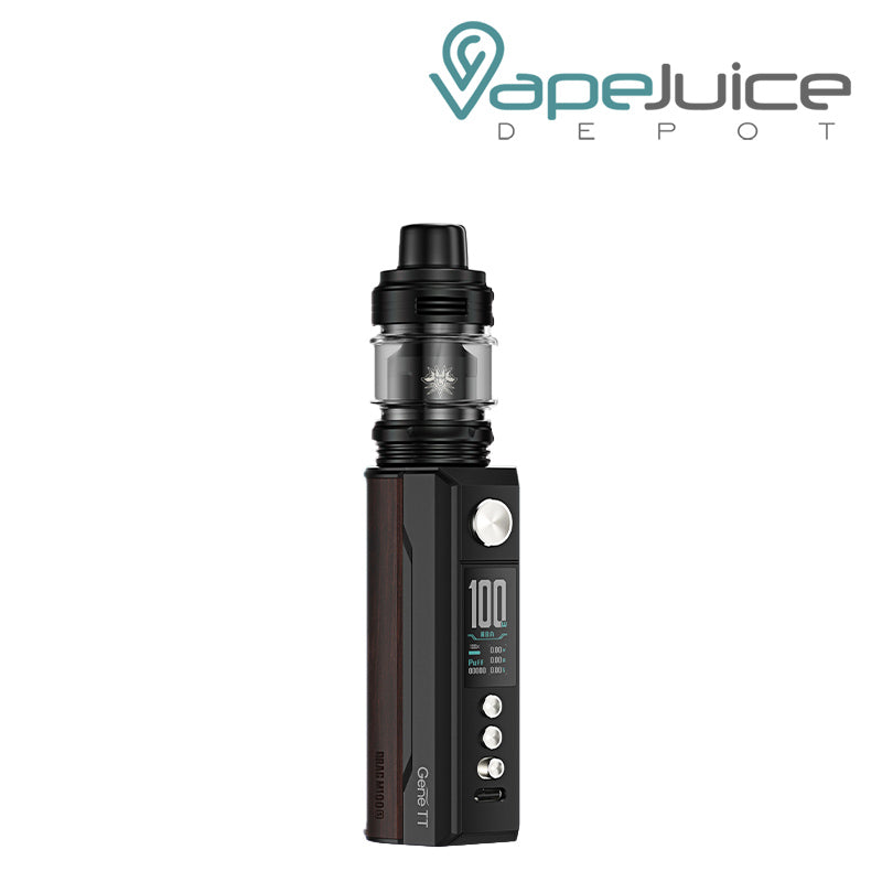 Black Darkwood VooPoo DRAG M100S Pod Mod Kit with display screen and adjustment buttons - Vape Juice Depot