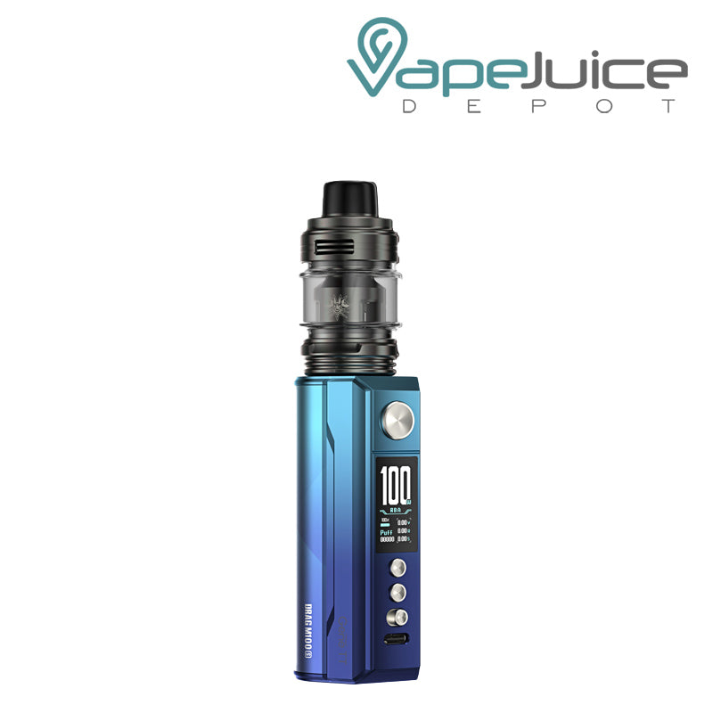 Cyan Blue VooPoo DRAG M100S Pod Mod Kit with display screen and adjustment buttons - Vape Juice Depot