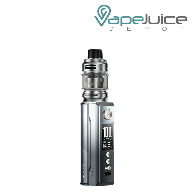 Silver Black VooPoo DRAG M100S Pod Mod Kit with display screen and adjustment buttons - Vape Juice Depot