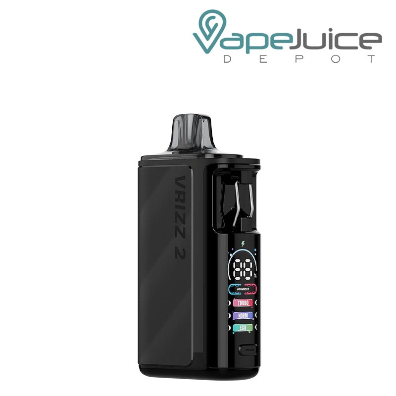 Black Leather VooPoo VRIZZ 2 Pod Kit with a digital screen - Vape Juice Depot