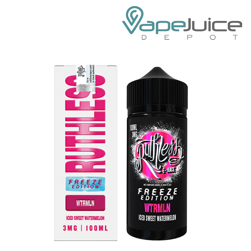 A box of WTRMLN Ruthless Freeze Edition and 100ml bottle next to it - Vape Juice Depot