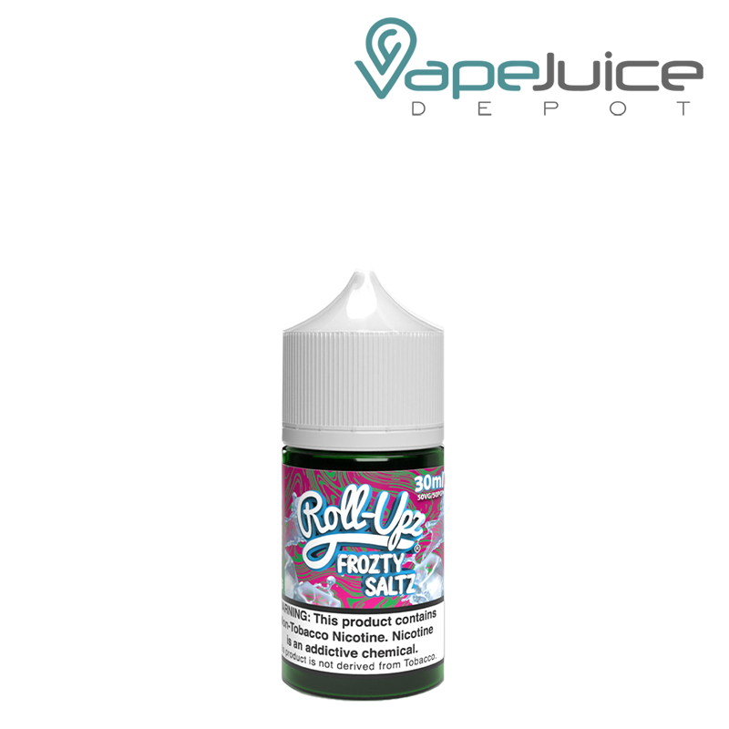 A 30ml bottle of Watermelon Punch Frozty Juice Roll Upz Salt with a warning sign - Vape Juice Depot