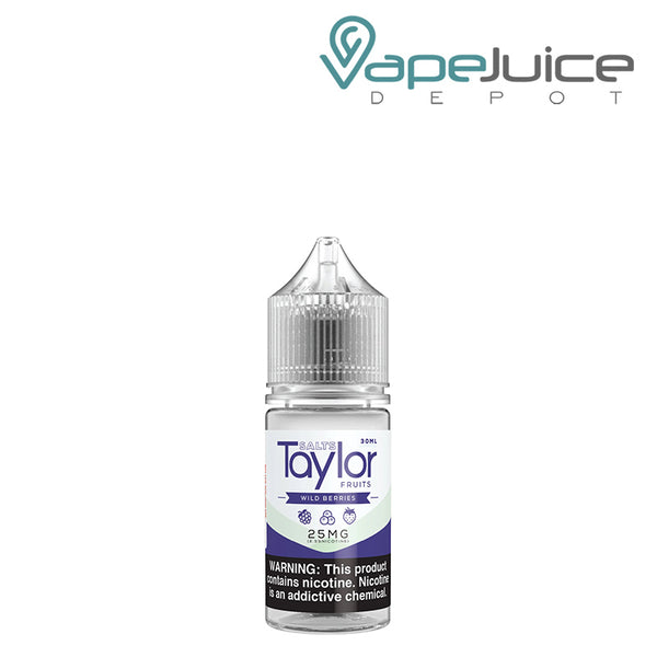 A 30ml bottle of Wild Berries Taylor Salts with a warning sign - Vape Juice Depot