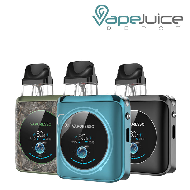 Three Colors of Vaporesso XROS 4 Nano Pod Kit with display screen - Vape Juice Depot