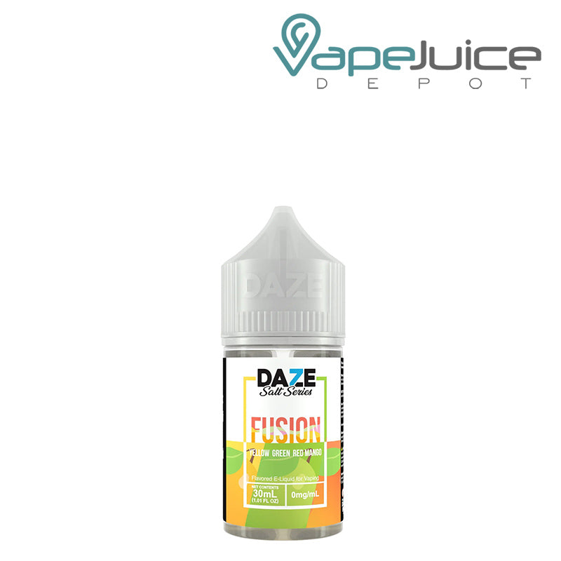 A 30ml bottle of Yellow Green Red Mango 7 Daze Fusion Salt - Vape Juice Depot