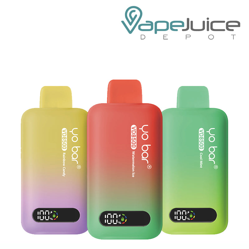 Three Flavors of Yo Bar VD8500 Disposable with Display Screen - Vape Juice Depot