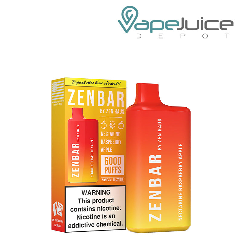 A box of ZENBAR 6000 Disposable Vape Rebirth with a warning sign and a disposable next to it - Vape Juice Depot