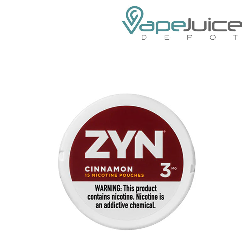 ZYN Cinnamon Nicotine Pouches 3MG with a warning sign  - Vape Juice Depot