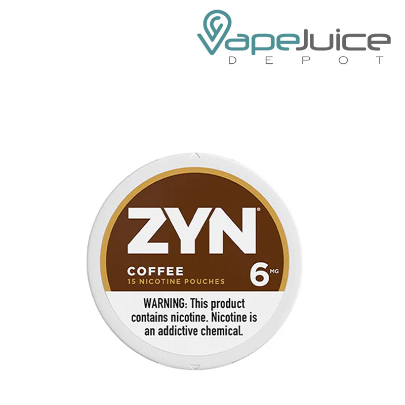 6mg ZYN Coffee Nicotine Pouches with a warning sign - Vape Juice Depot