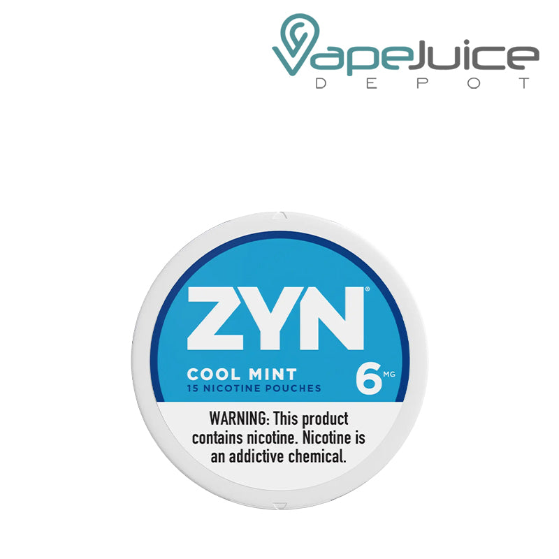 ZYN Cool Mint Nicotine Pouches 6MG with a warning sign  - Vape Juice Depot