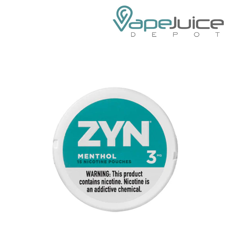 ZYN Menthol Nicotine Pouches 3MG with a warning sign  - Vape Juice Depot