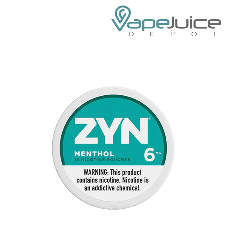 ZYN Menthol Nicotine Pouches 6MG with a warning sign  - Vape Juice Depot